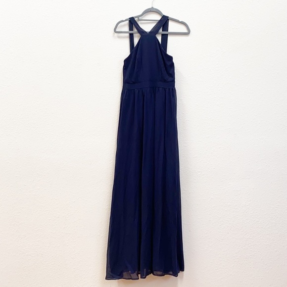 Lulus - Halter Dark Blue, Double Lined Maxi, Formal Dress, Size S - Picture 2 of 12